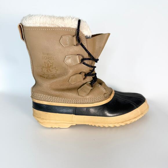 Sorel Manitou Waterproof Fleece Nubuck Leather Rubber Winter Boots Tan Men 10 - Picture 6 of 13